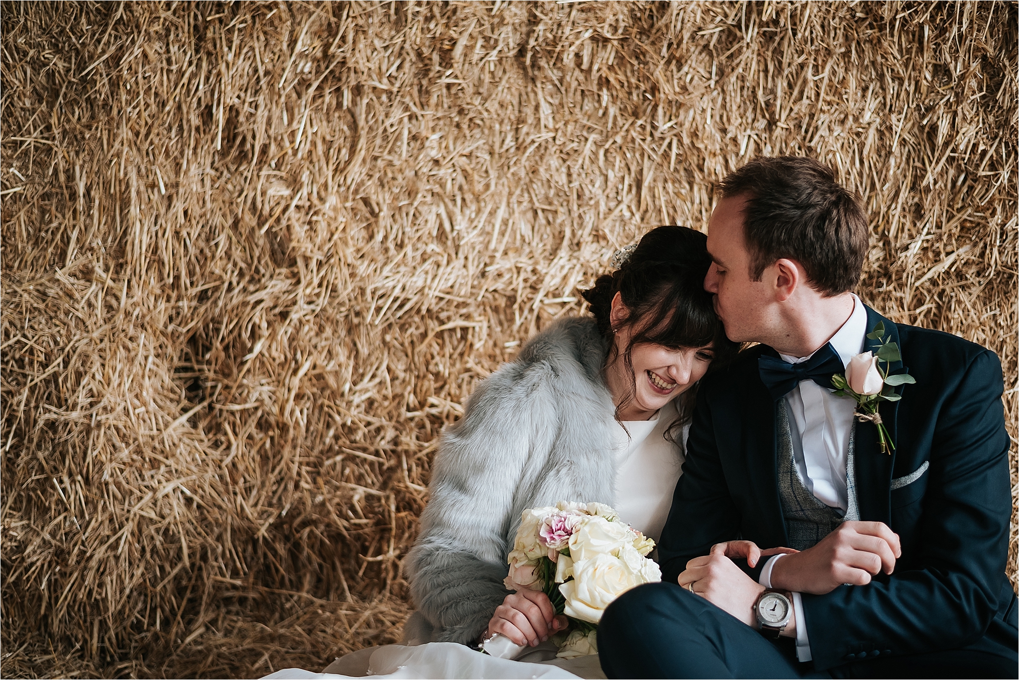 happy bride and groom at owen house wedding barn