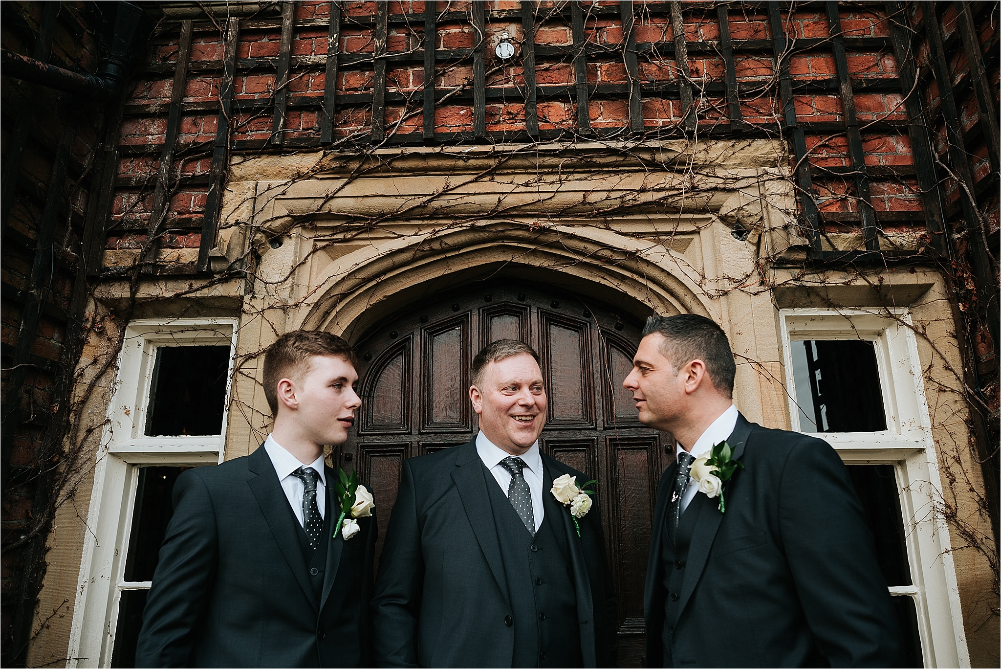 groomsmen outside the villa, wrea green 