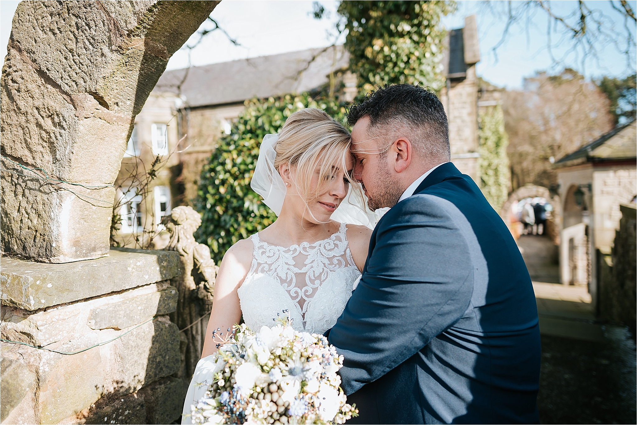 bride and groom at winter wedding
