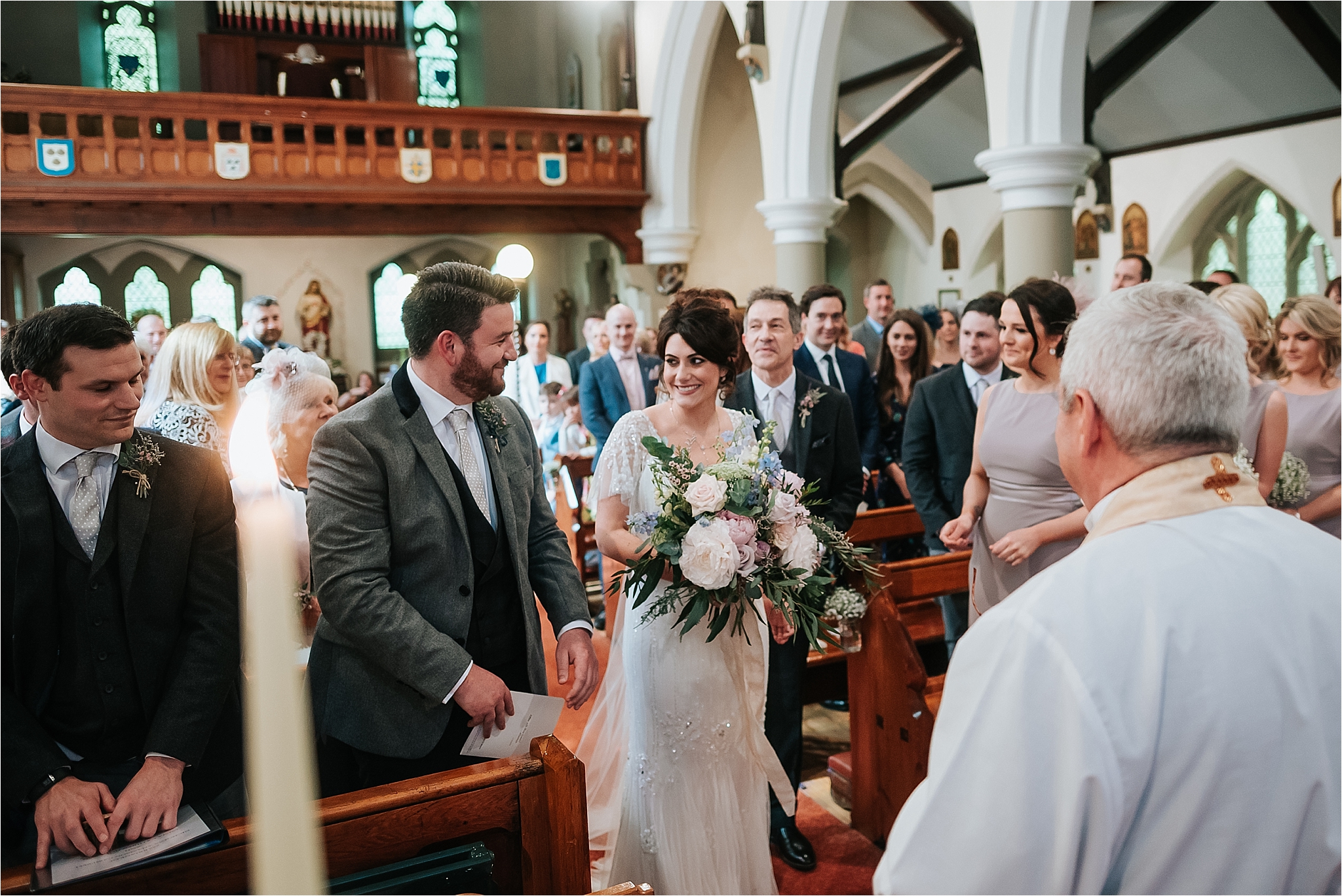 bride and groom inside church 