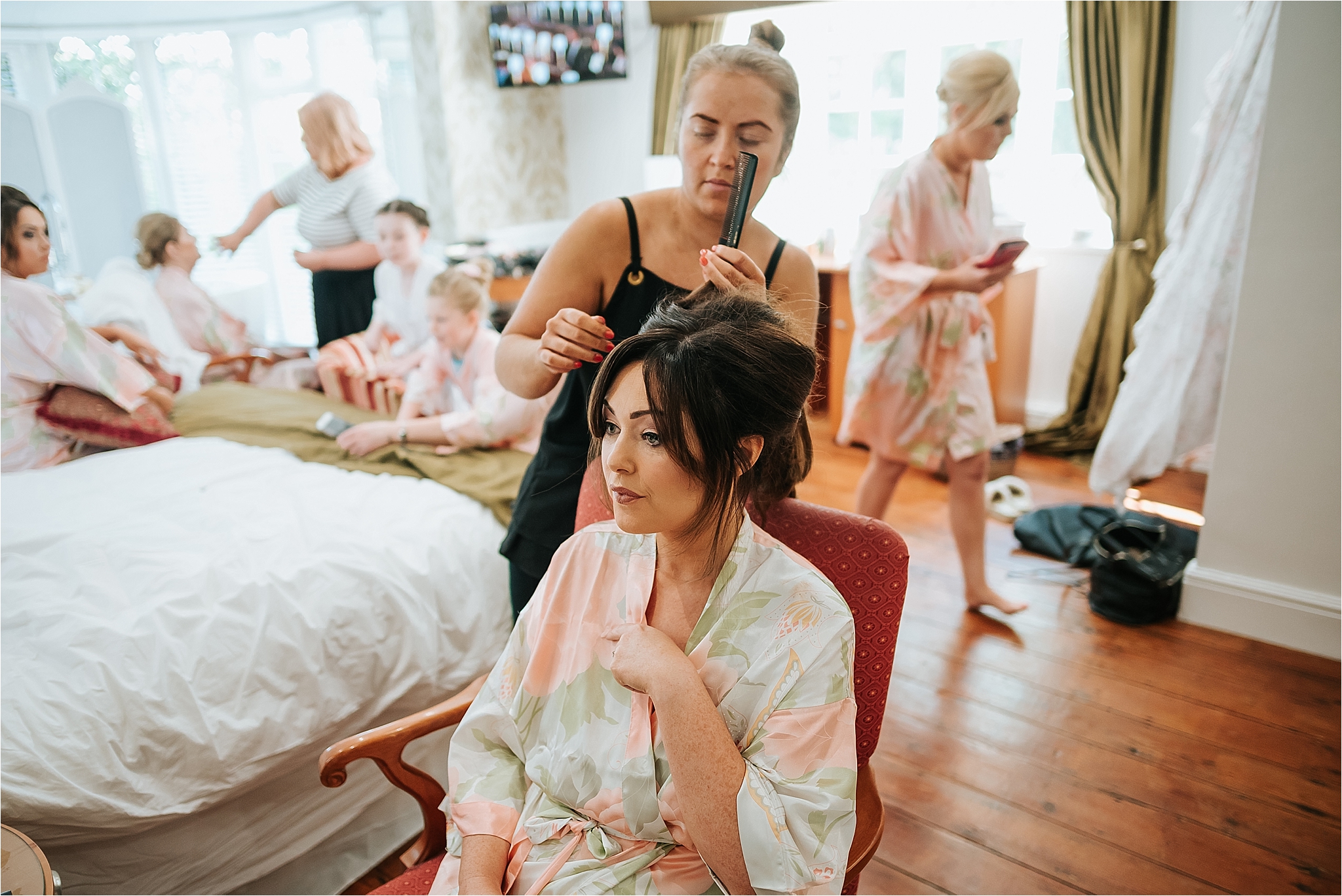 bride getting hair done