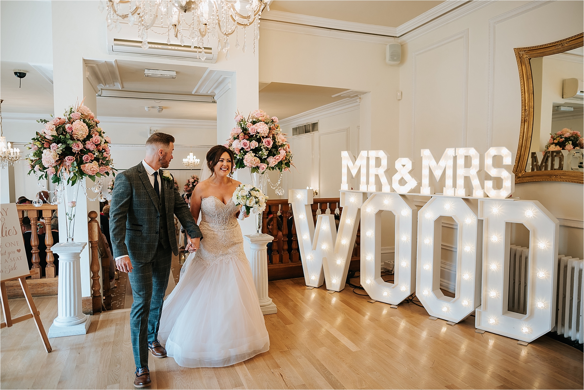 pink and gold wedding ceremony at west tower