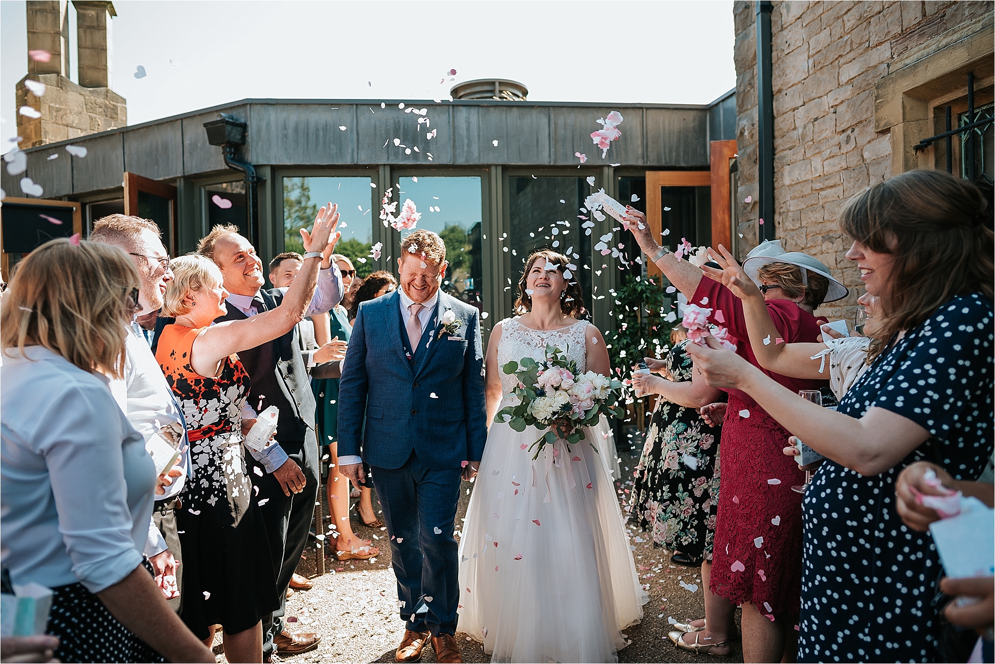 Bride and groom confetti shot at Clitheroe castle