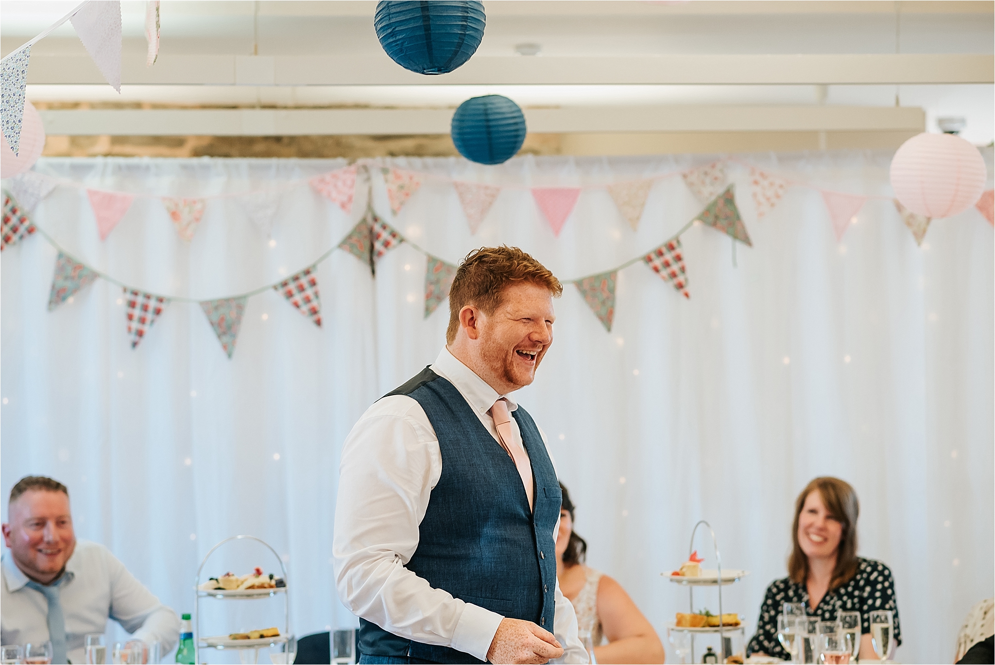 Groom gives his speech at wedding at the atrium