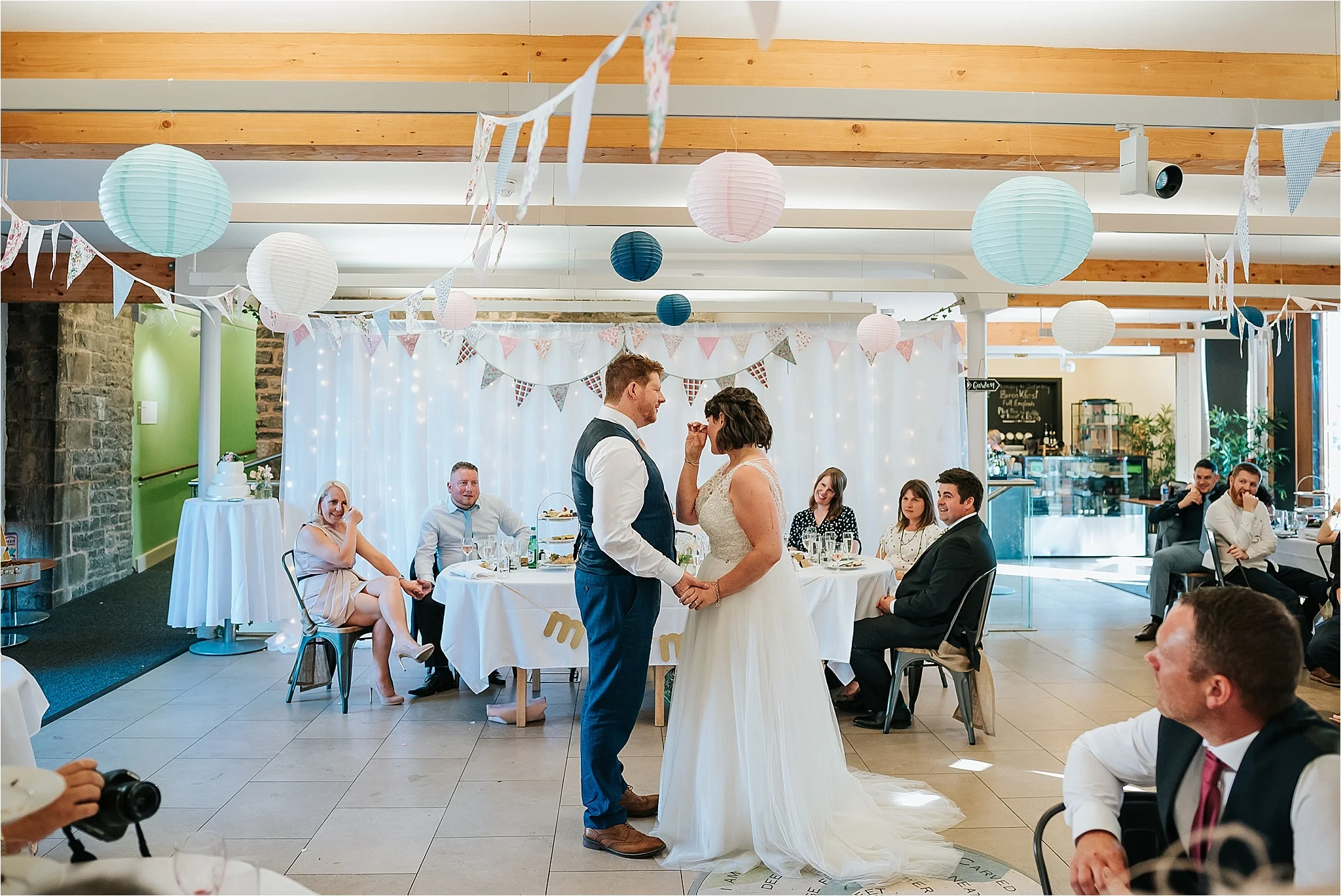 bride and groom at the atrium