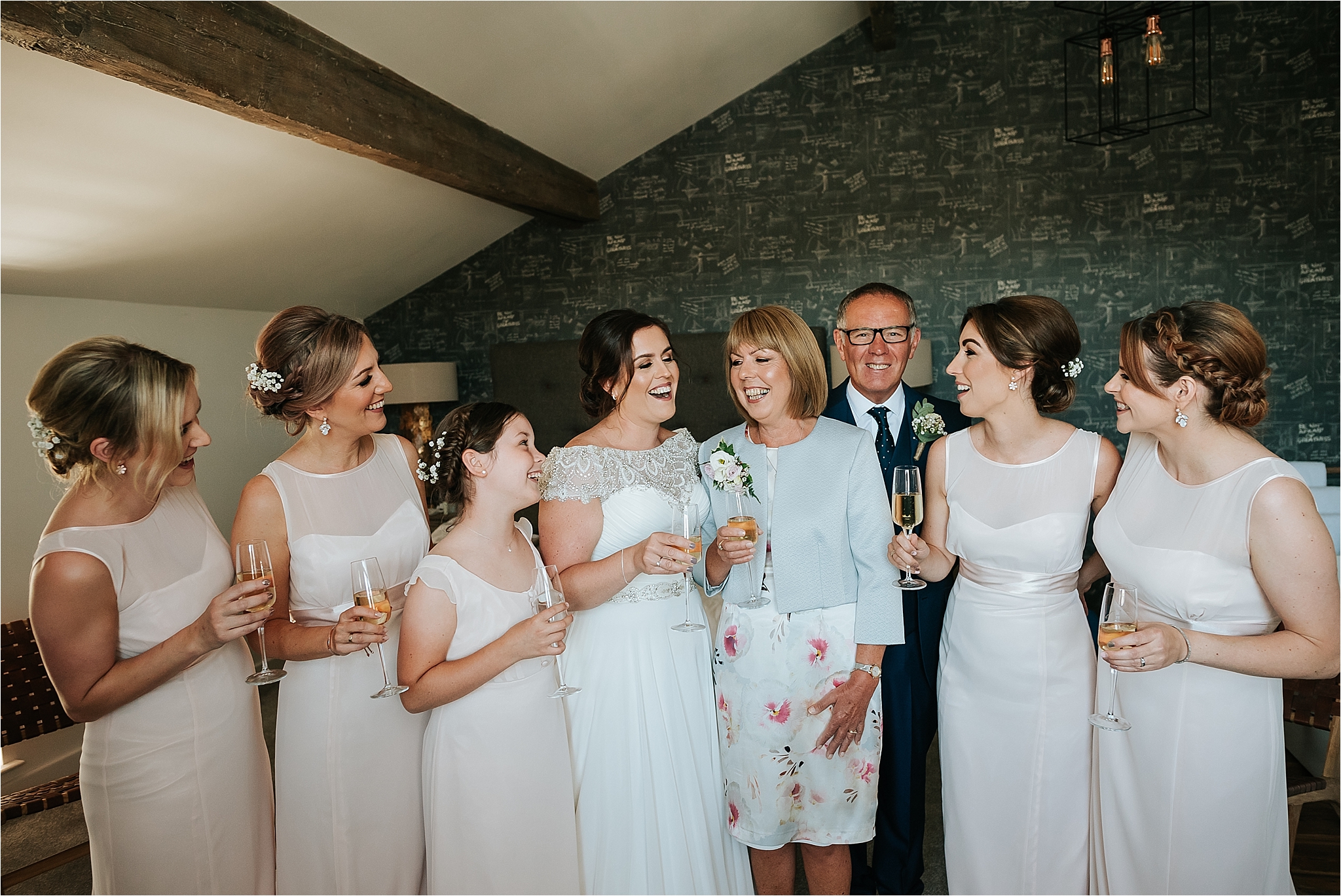 Bridesmaids and bride at the spinning block, clitheroe 