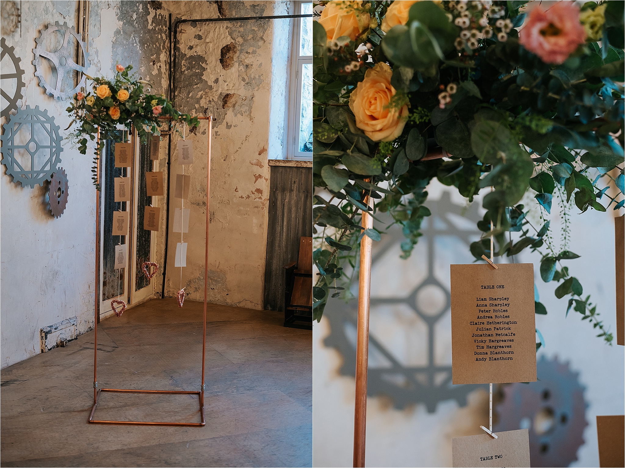 Floral Copper piping table plan at holmes mill 