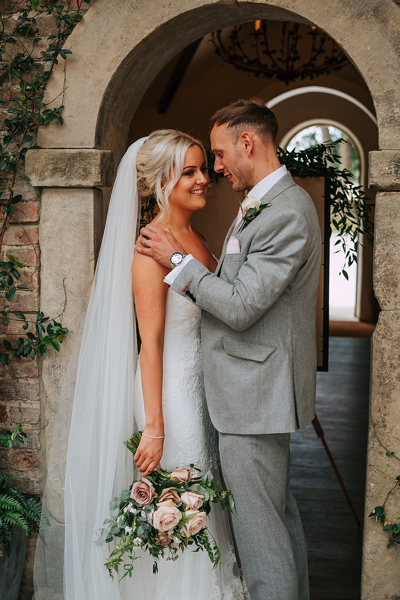 beautiful bride and groom inside the fig house at middleton lodge estate 