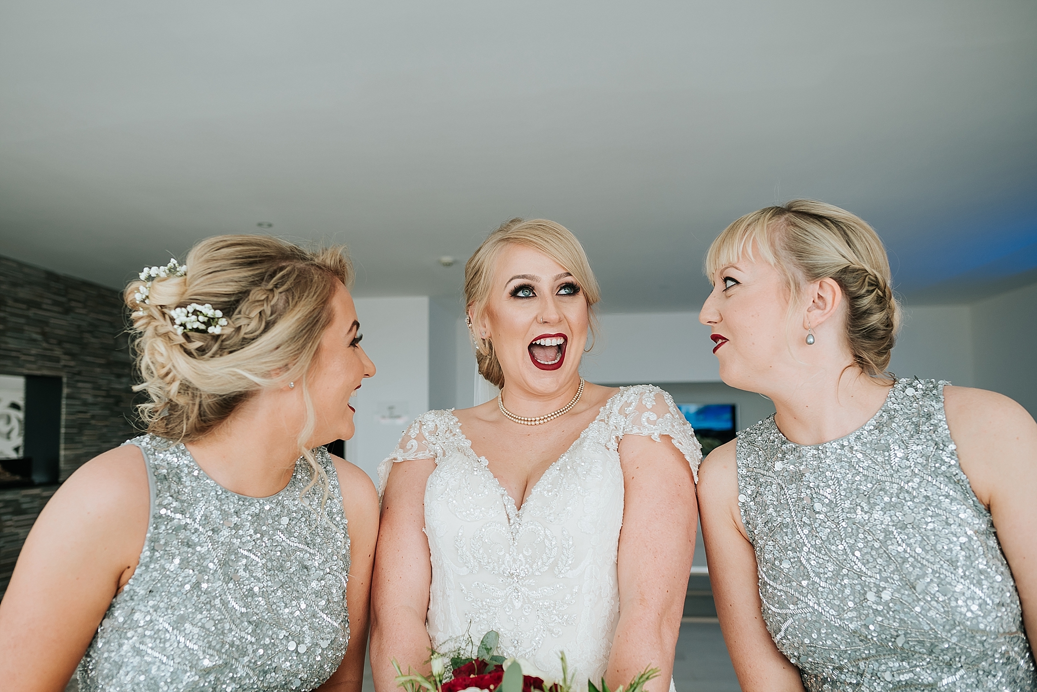 bride and bridesmaids before wedding at st annes palace