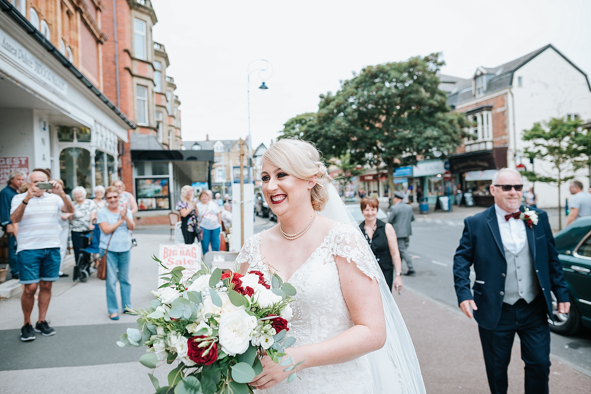 bride outside wedding venue