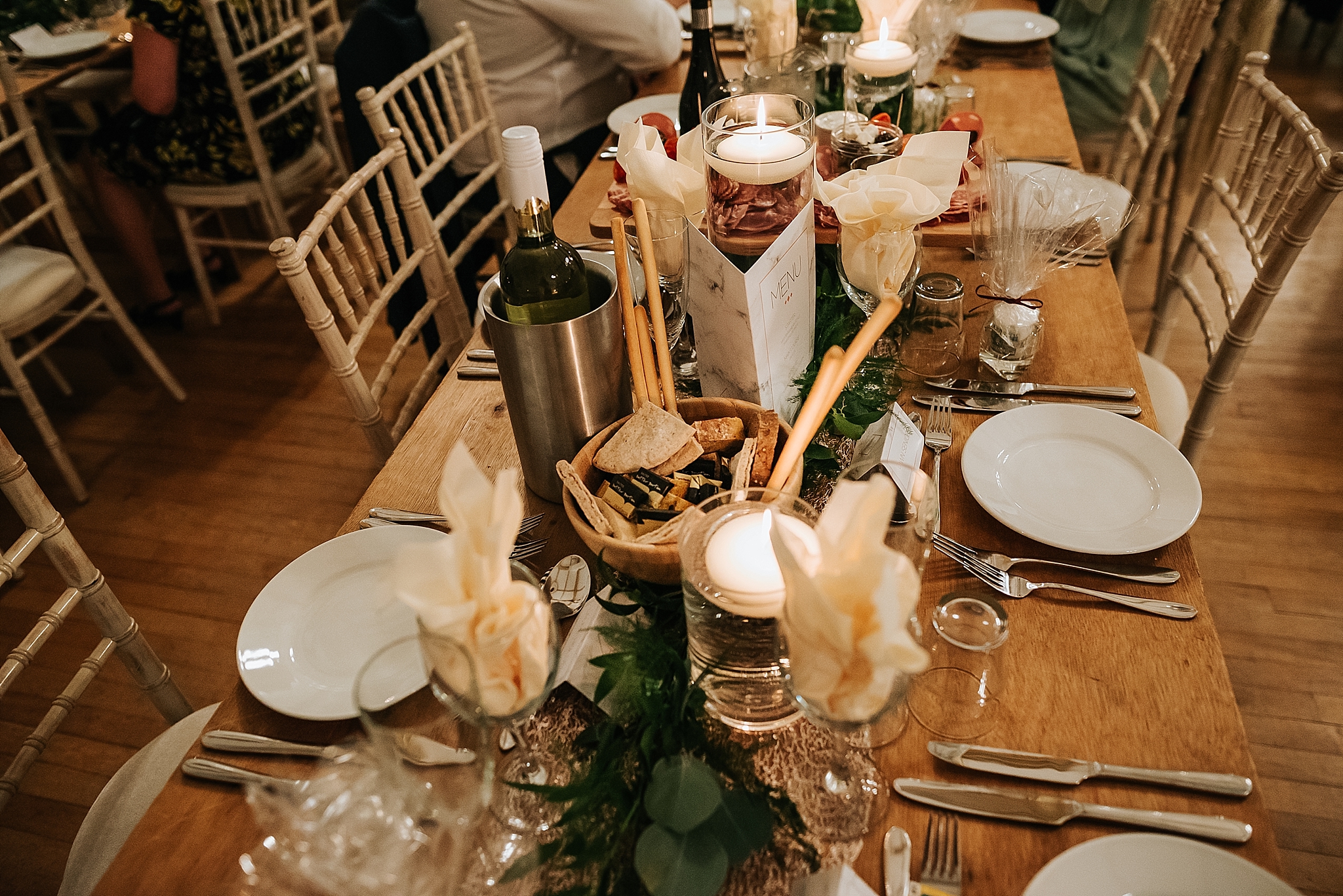 inside st annes palace wedding - tables set for wedding breakfast