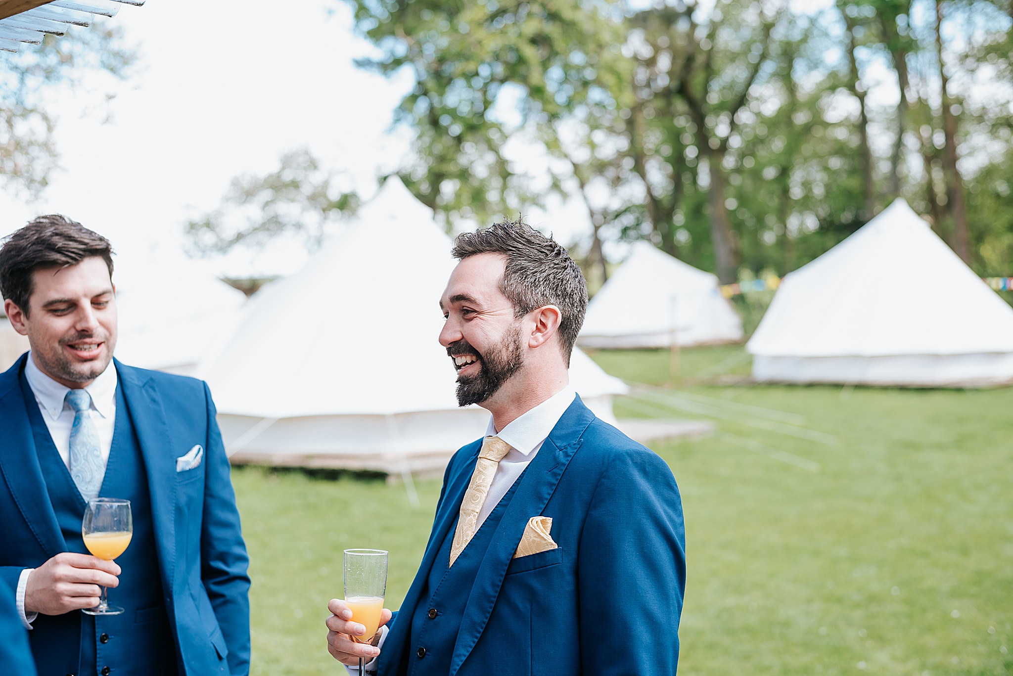 groom gets ready for wedding in glamping pods at wyresdale park