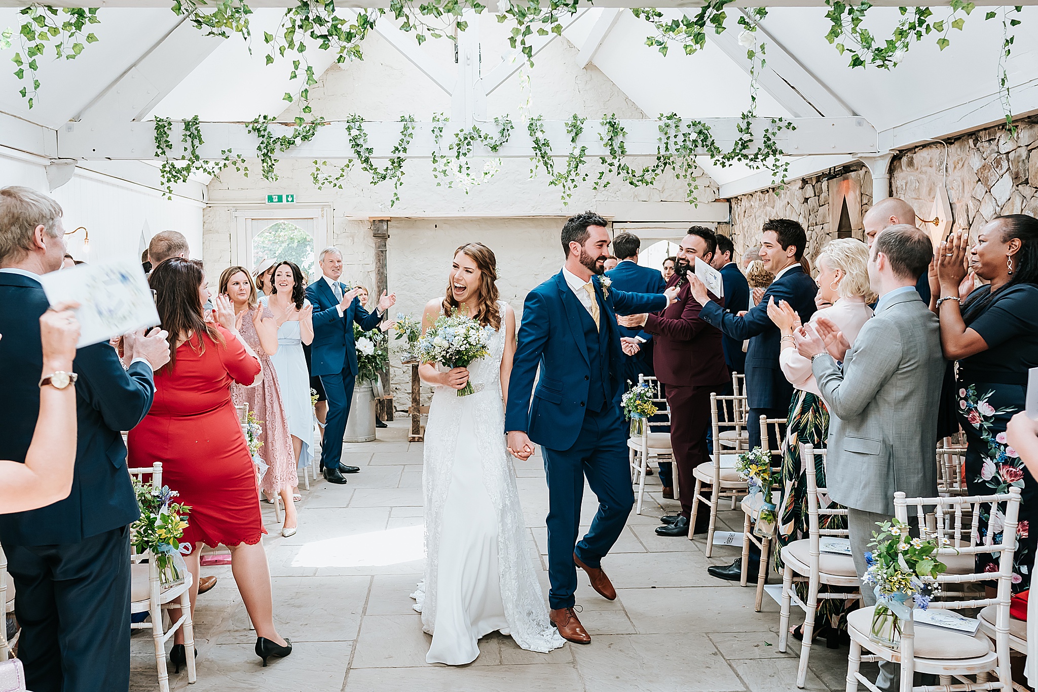 happy bride and groom at festival wedding at wyresdale park