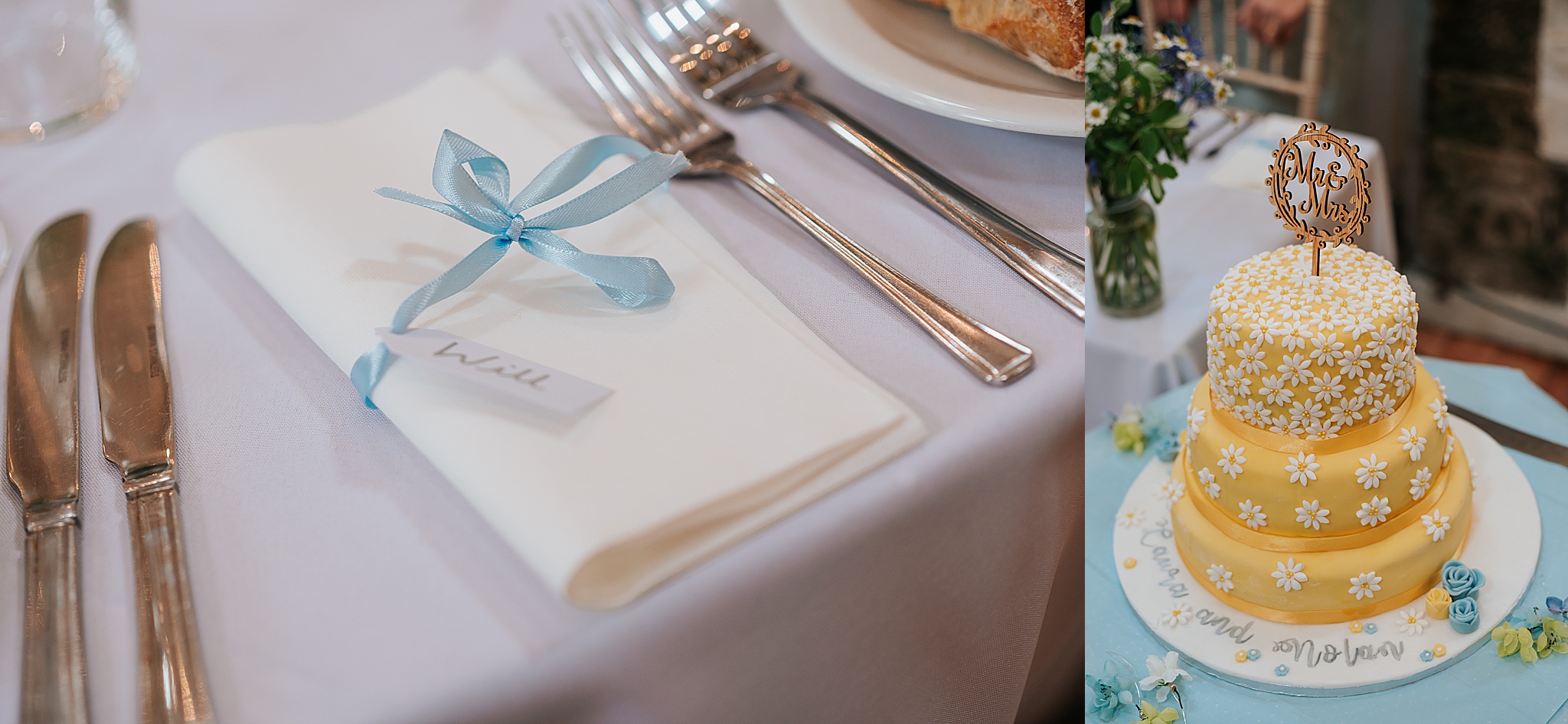 blue and yellow themed spring wedding