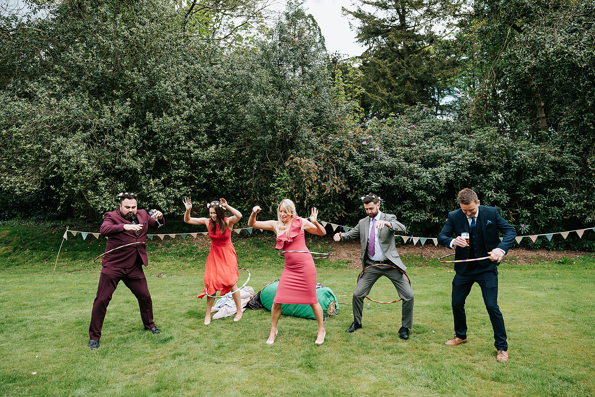 guests having fun at festival themed wedding near preston in lancashire