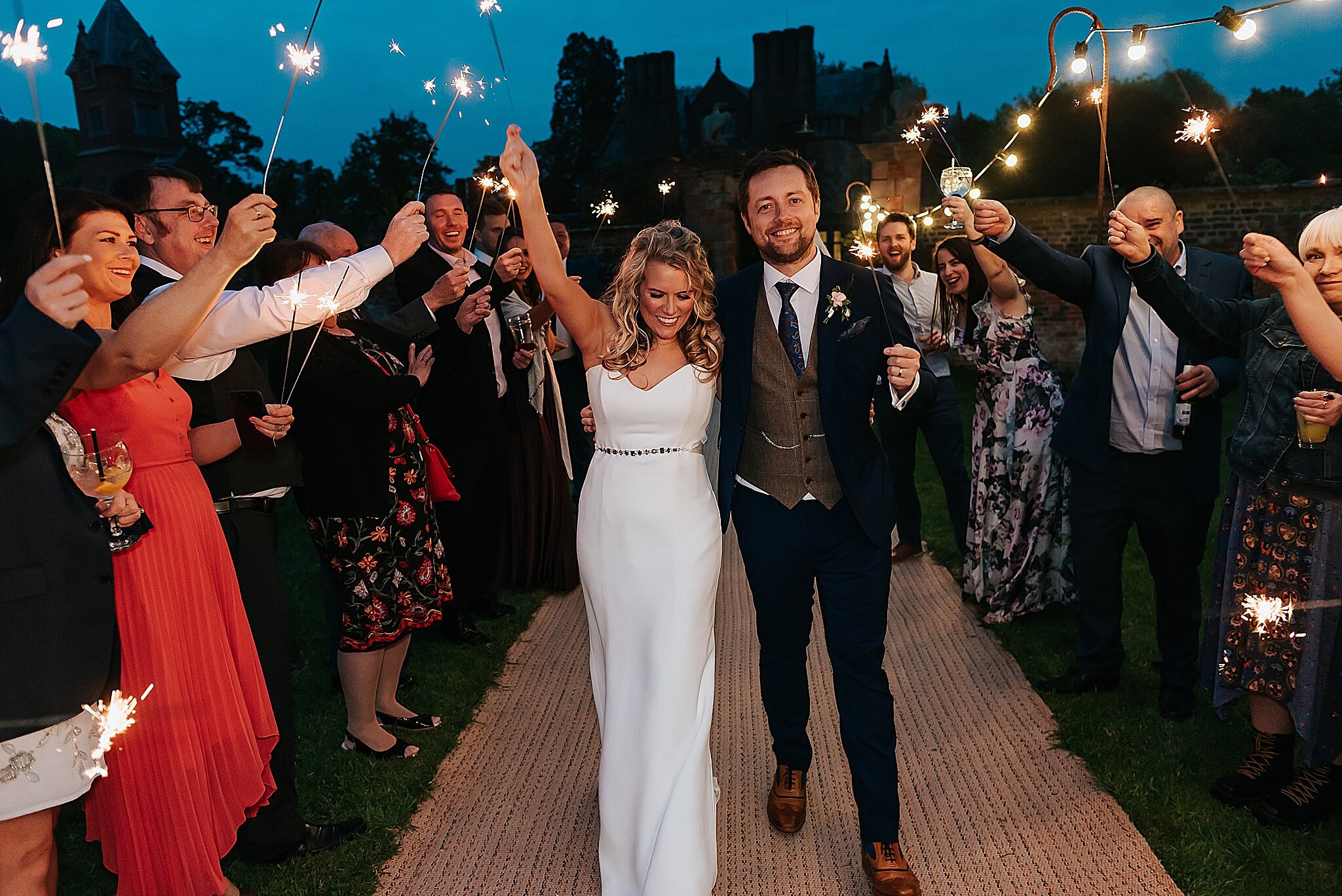 bride and groom enjoy sparkler fun at dorfold hall 