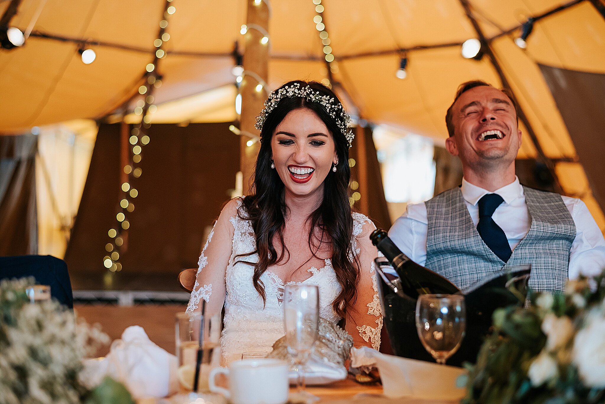 bride laughing at cheshire wedding 