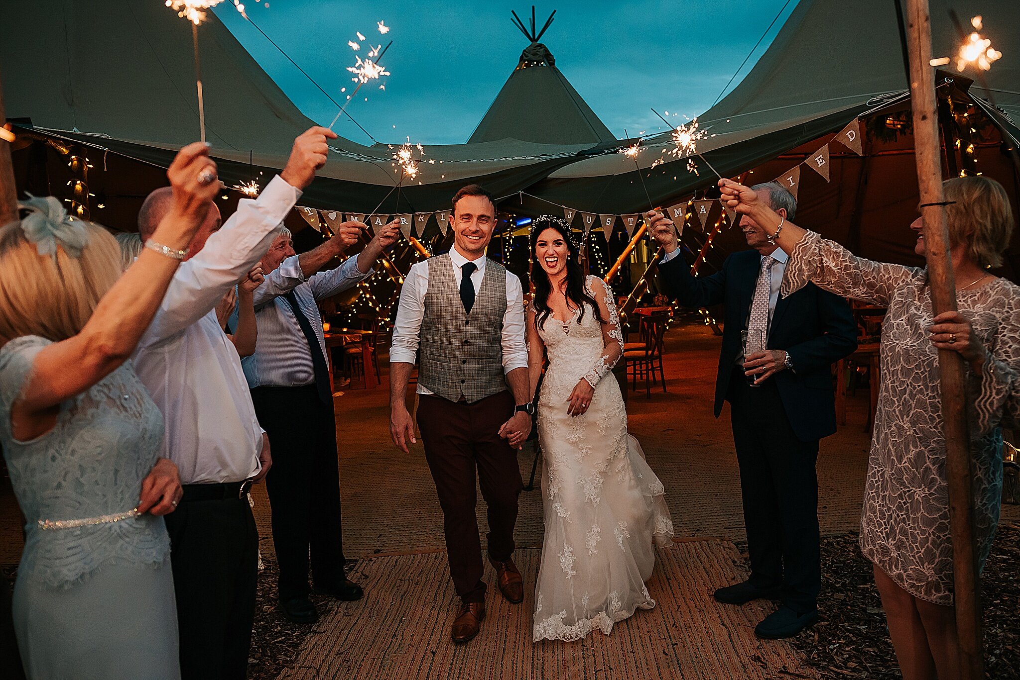 tipi wedding with sparklers 
