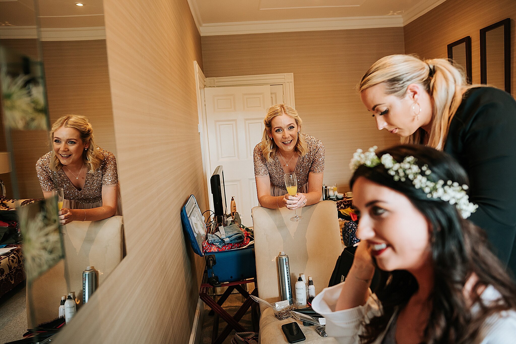 Bride getting ready before wedding in delamere