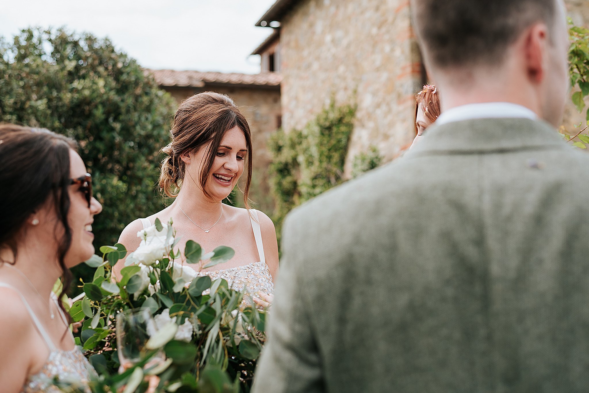 bridesmaid at wedding in tuscany, italy