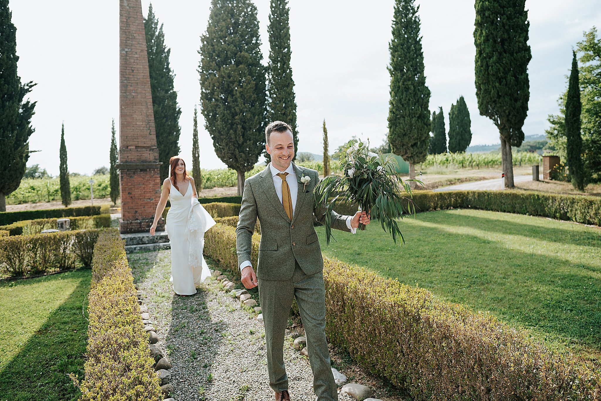 bride and groom at cortona wedding in tuscany 