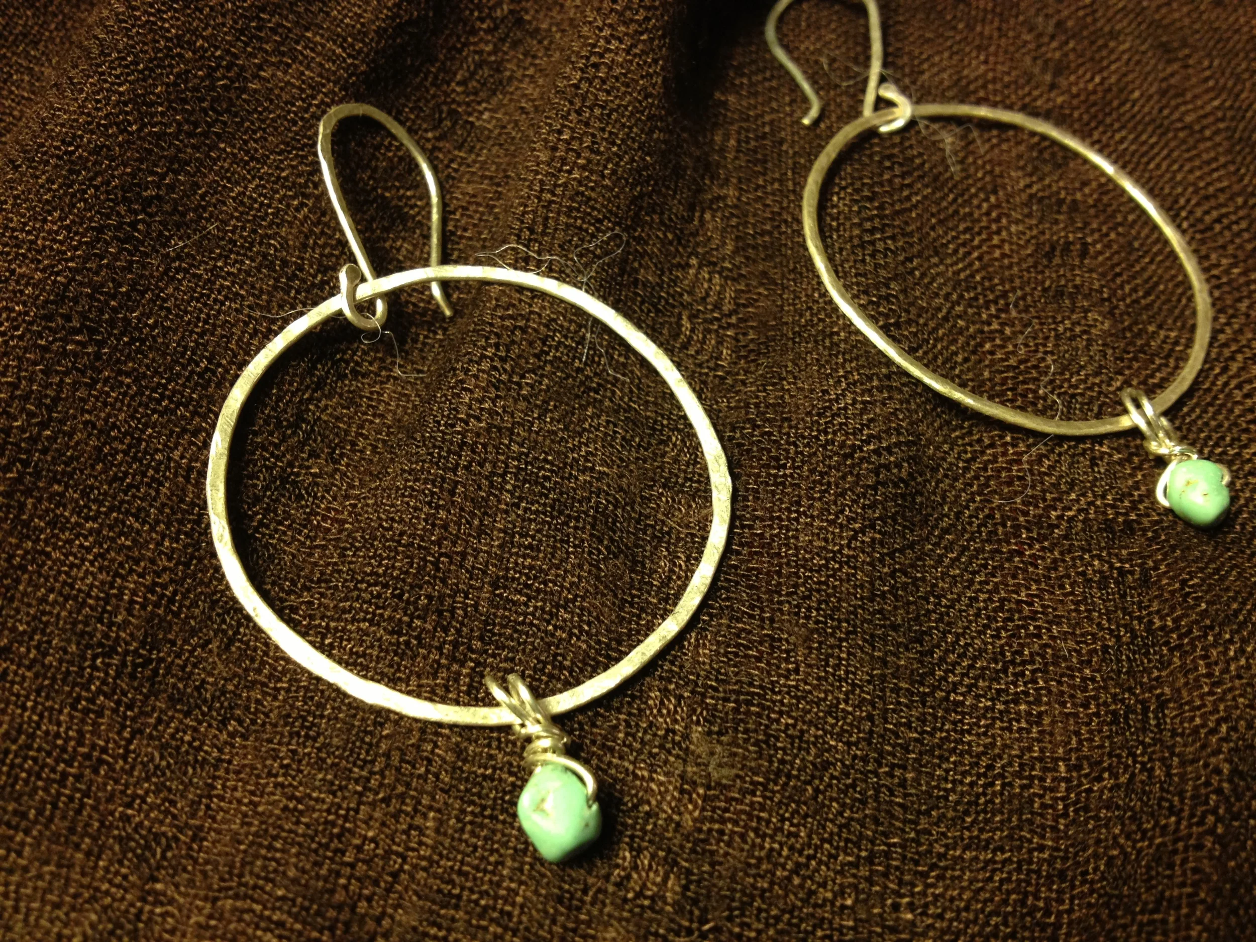 sterling silver hoops with cerrillos turquoise drop