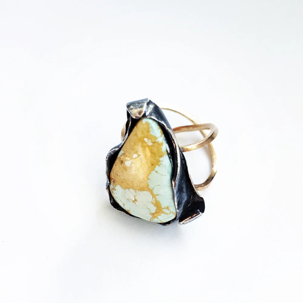 nevada #8 turquoise in oxidized sterling and gold