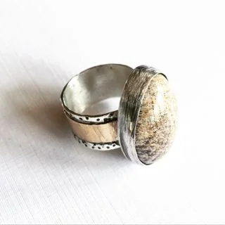petrified palm wood with sterling and 14k gf