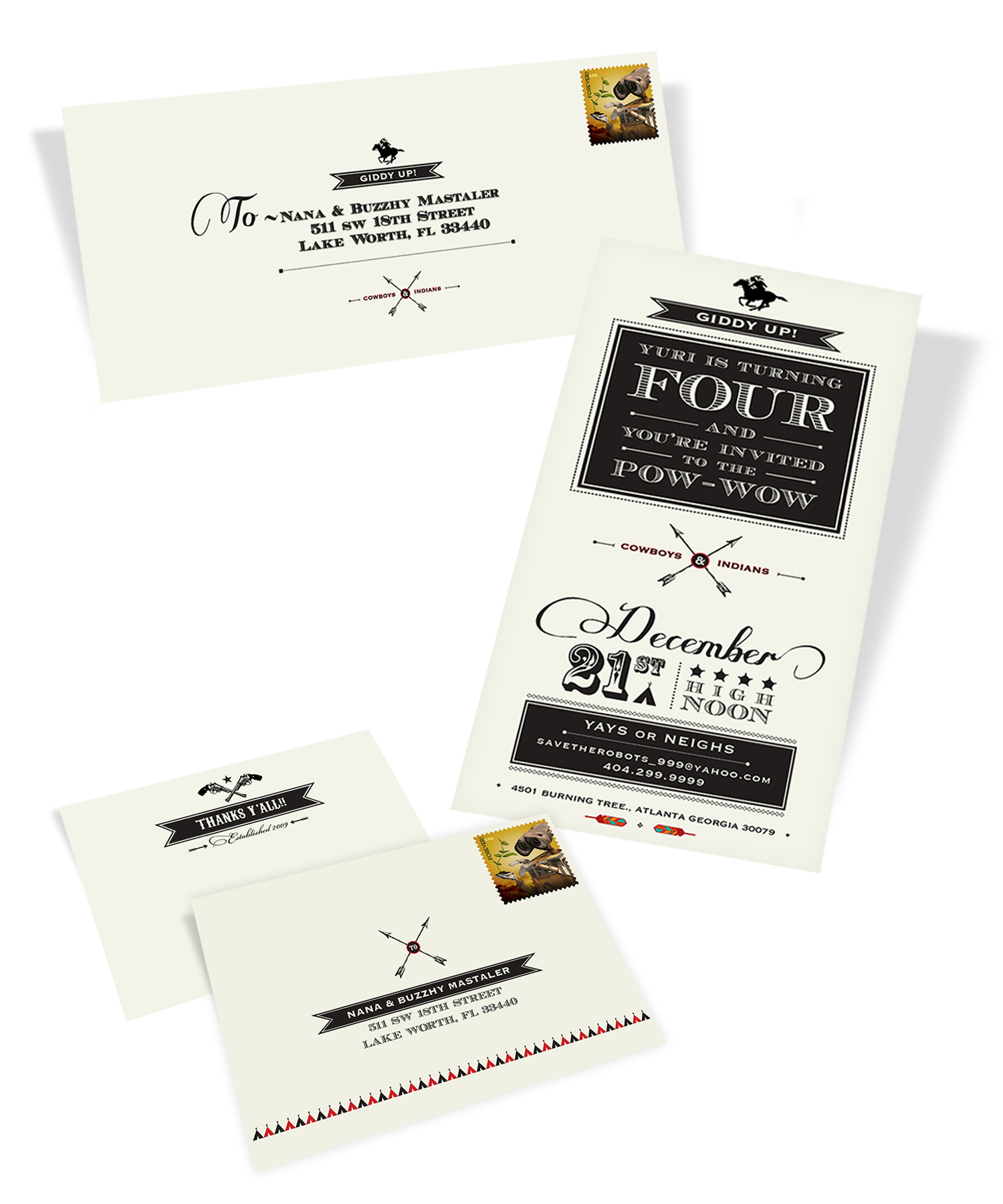 { 4th birthday invitation / envelope / thank you note }