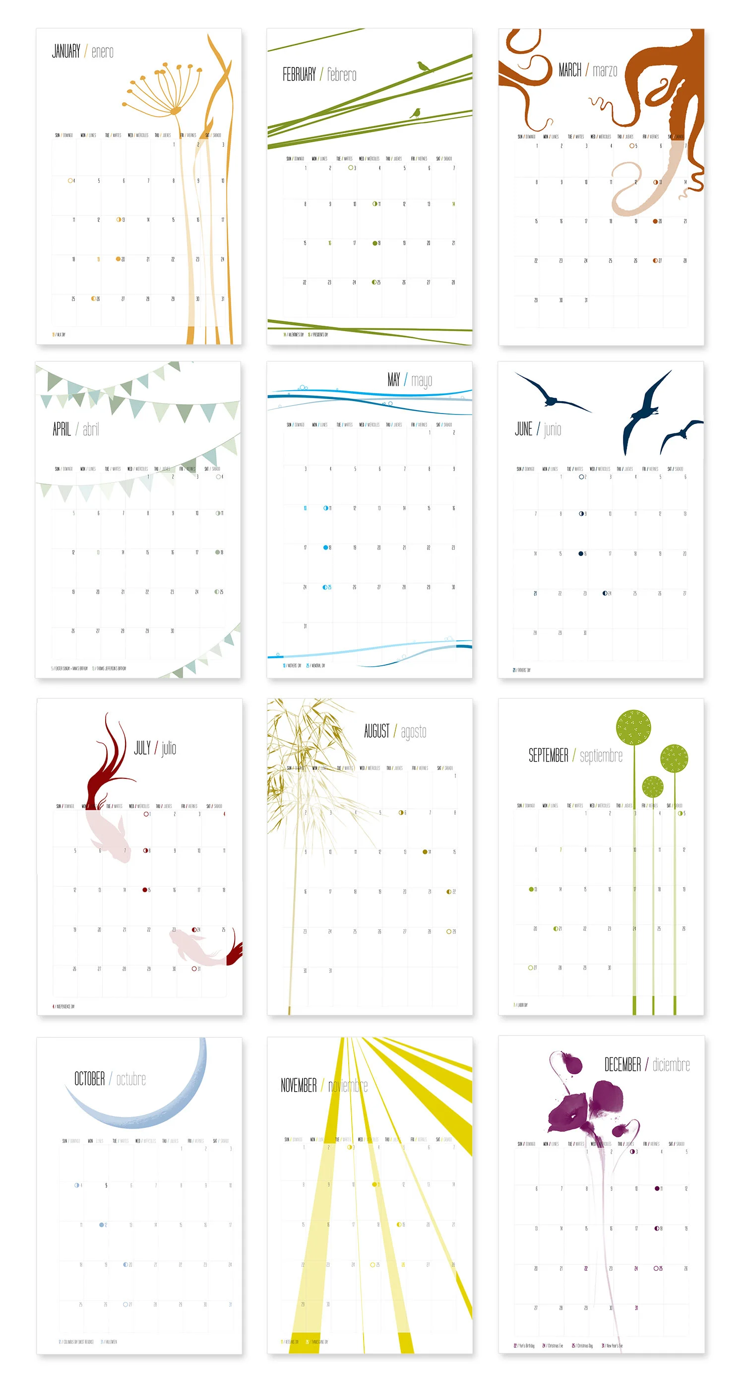 { 2015 ' ode to the ocean ' 12-month wall calendar with phases of the moon } 11 x 17