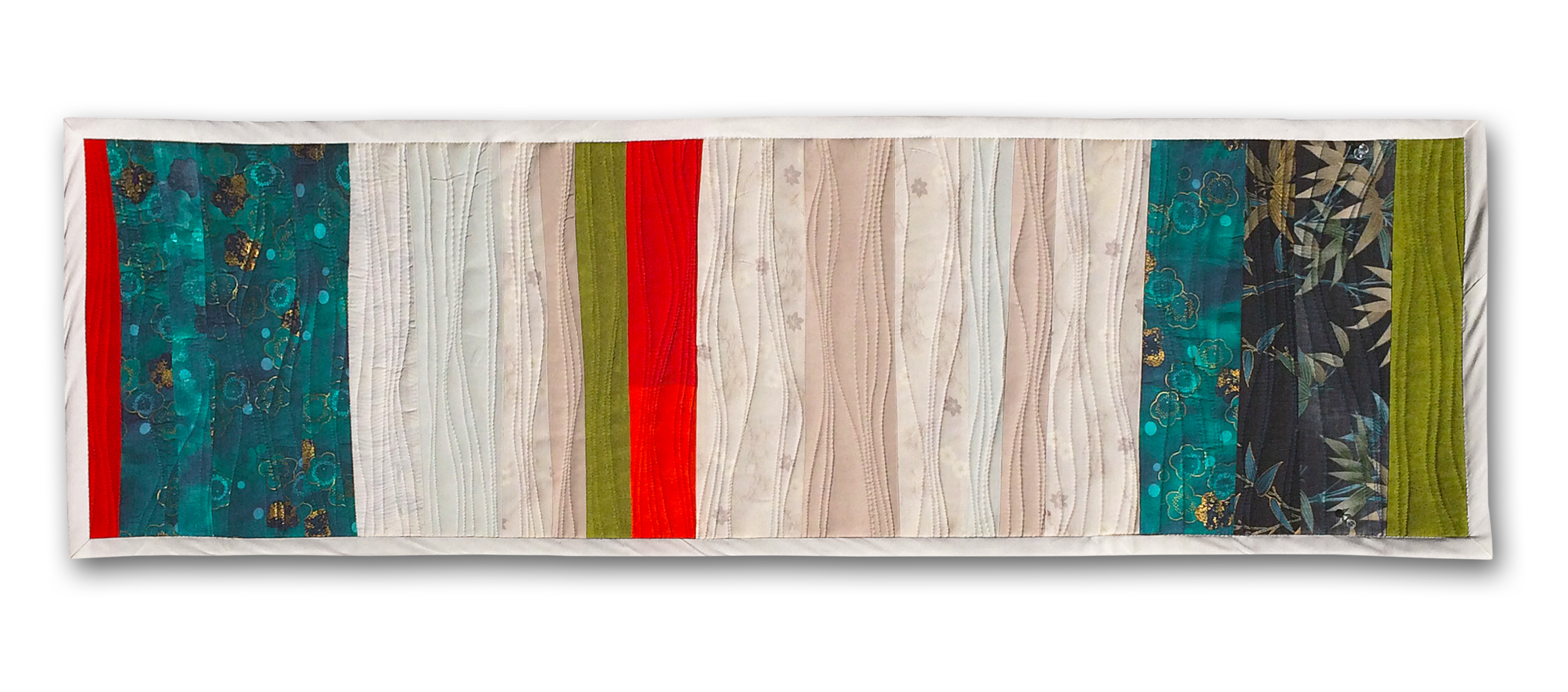  { contemporary quilted ocean waves + sunset table runner } / 100% kona + japanese cottons / 13" x 60"