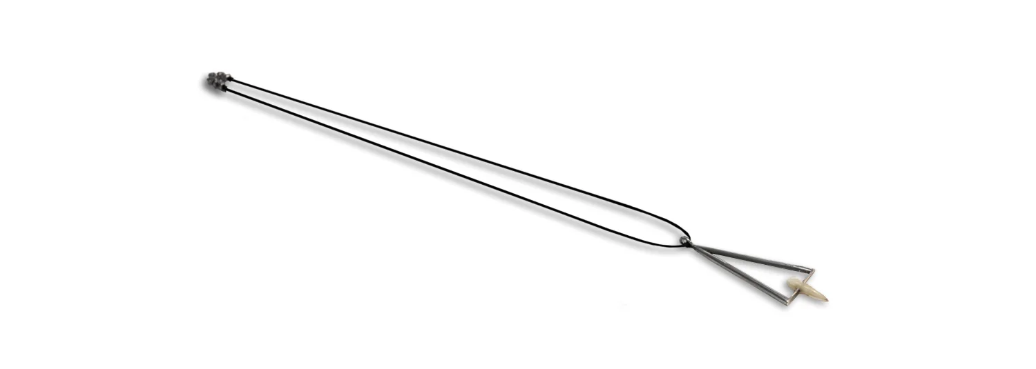 { fabricated sterling silver tubing & human baby tooth / length: 2.5" / total length: 12" }