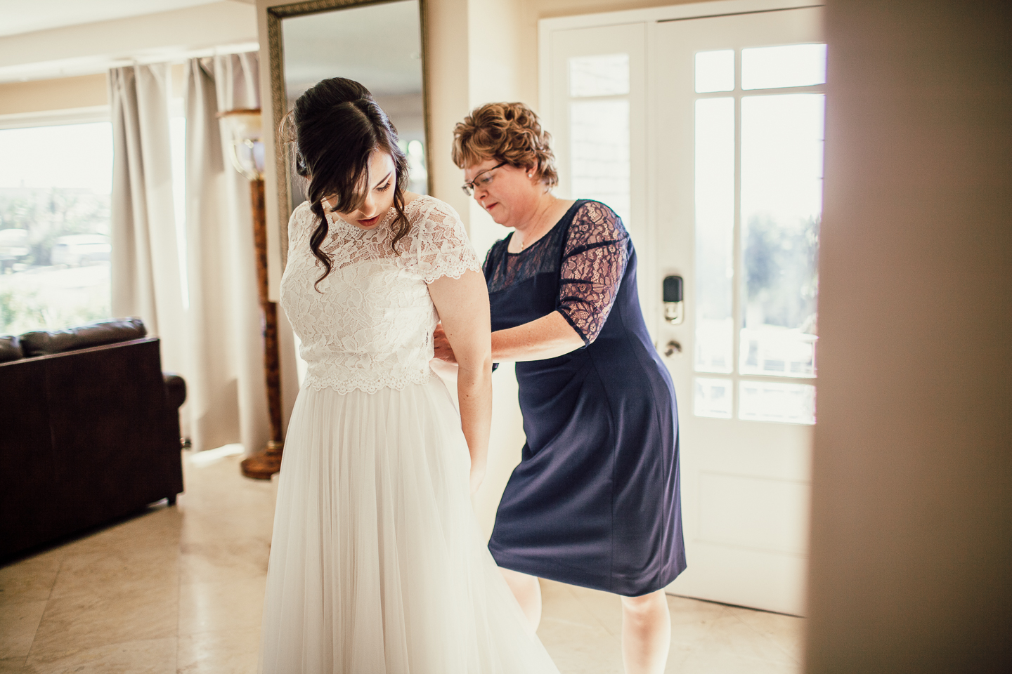 bride getting dressed