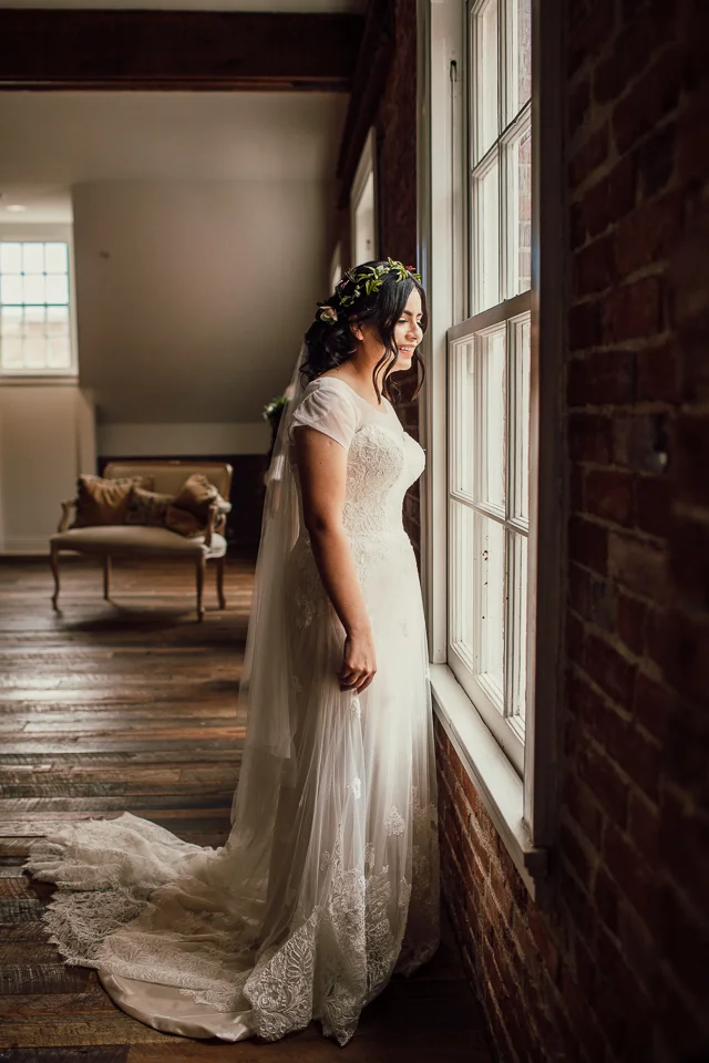 bride looking out the window
