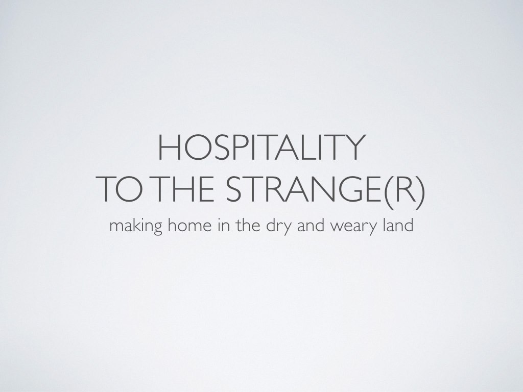 Those who belong to God through Jesus Christ are commanded to practice hospitality. But what is that? Having your church friends over regularly for tea and biscuits? Well, maybe. I sure like tea with friends, and I reckon it’s okay to enjoy that. But such comfortable fellowship frankly falls far short of the biblical vision for hospitality. In the Scripture, hospitality means caring for people you aren’t personally obligated to care for. Hospitality means extending to the “other” whatever provisions and comforts belong to your household. Hospitality involves risk. Hospitality requires sacrificial sharing. (Suddenly, tea with friends doesn’t seem so hospitable…) Here’s how I want to sum all that up: hospitality is the art of homemaking for people who don’t belong to your home. But this begs the question: what is “home”? If we survey the different cultural expressions of hospitality over time, I don’t think we’ll be able to fulfill God’s command to practice hospitality. At best, our practice will be limited to current cultural possibilities and sensibilities. At worst, we’ll be enslaved to idols that actually make our so-called hospitality an expression of injustice. So we must ask ourselves why we are commanded to practice hospitality. At the risk of oversimplification, I think the reason is that God is a homemaker (Peterson 12). Tonight, I want to make that claim from a few places in Scripture where we see God making “home” for strangers, and then we will talk about the challenges of making home and practicing hospitality in this broken world. Put another way, we will talk about “Making Home in the Dry and Weary Land.” I want to talk about making “home” because I believe that the theology of “home” is the foundation for practicing hospitality. The truth of the triune God and his activity as homemaker in this age and the age to come must be the basis for all of our housekeeping and hospitality and love (cf Volf 74). And I want to talk about making home in the dry and weary land because that’s the reality of where we live these days. This whole earth is a dry and weary land in need of a deluge of gospel. In one sense, that deluge has come. In another sense, it is coming. We make home because it has come. And we make home in hope of its coming. I plan to describe tonight what I see in the Bible about how God makes home—it’s on the first page, and it’s on the last page, and it’s on lots of pages between (though we won’t consider too many of those). And that’s enough for me to think it probably ought to matter every day of my life. Indeed, I believe that the Creator means for his brand of homemaking to matter not only for how we regard our daily life but also for how we engage others and where we locate ourselves. So let’s get to it…
