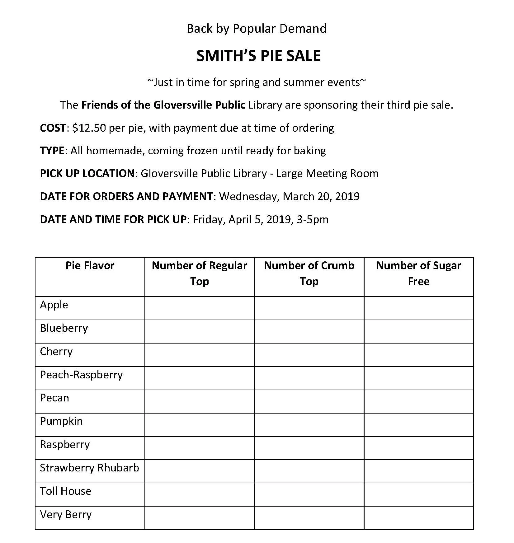 Click here for a copy of the order form. These can be returned with payment to the Library.