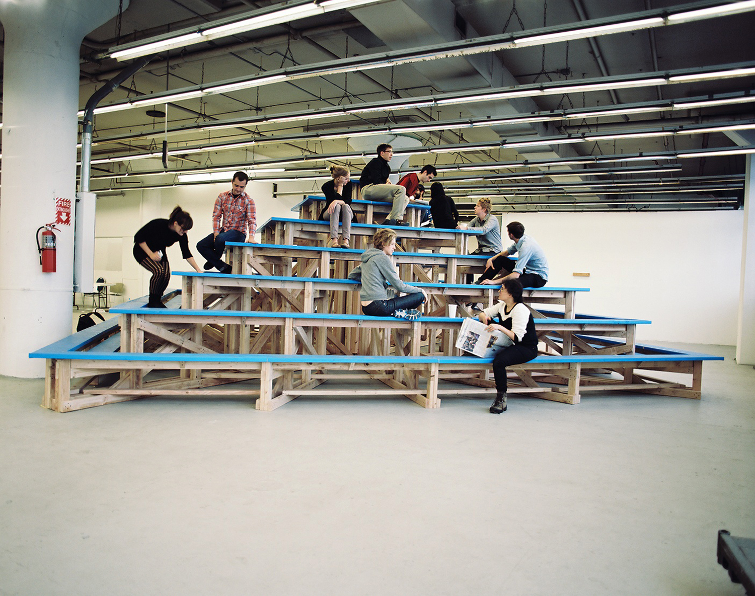 Upset . 21' x 21' x 10' tall. Pine, fir, and hardware. Installation view. 2012.