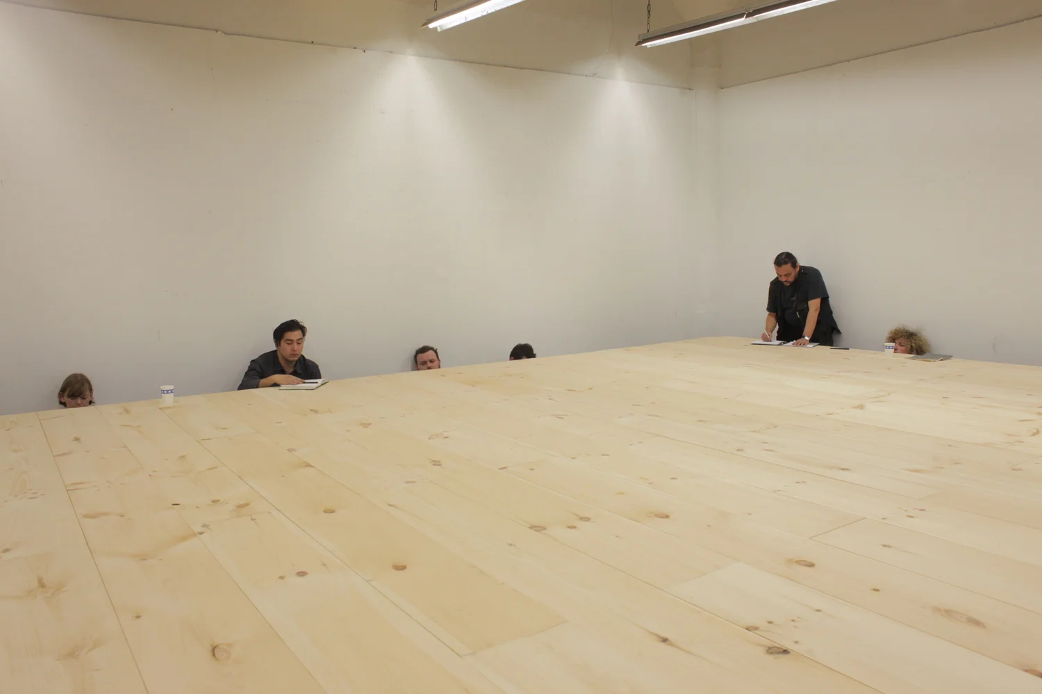 The World is Flat . 16' x 20' x 29" tall. Table comes to within 18" of the wall on all sides. 2012.