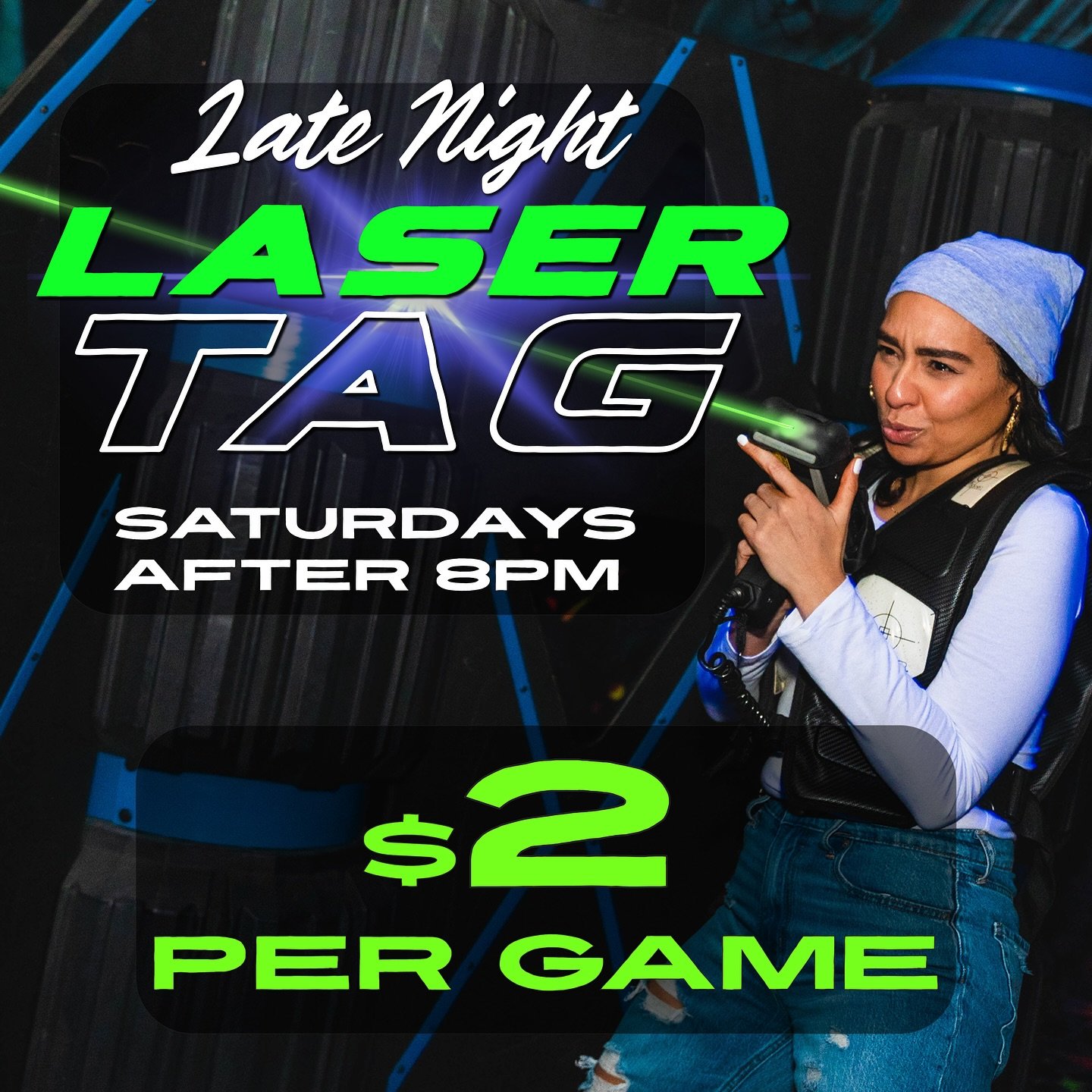 👽Saturday nights just got better!
Grab your crew and get ready for LATE NIGHT LASER TAG here at Arnold&rsquo;s!
🔫 Blast the night away on Saturdays Starting at 8PM with $2 Laser Tag games! It&rsquo;s the perfect way to mix fun, competition, and a l
