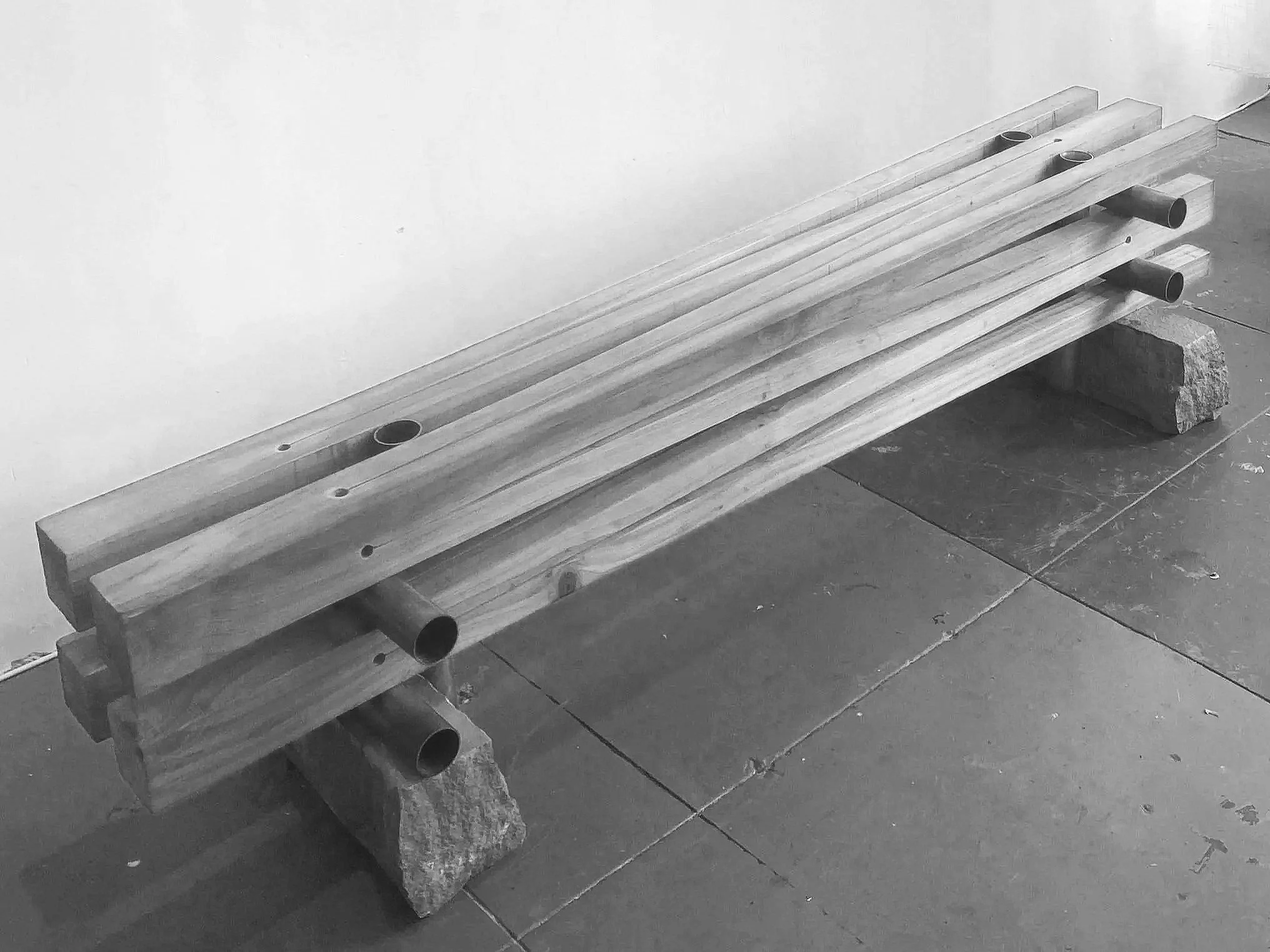 Split no. 20 2025 75×18×18 Redwood, Copper Pipe, Stone Private Residential Client