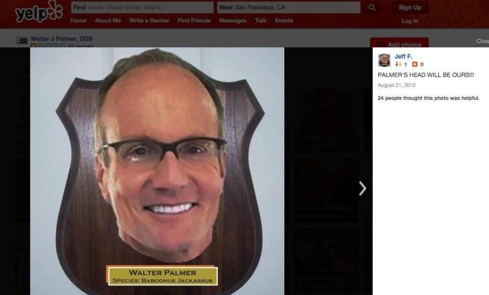 From Walter Palmer's Yelp profile,&nbsp;