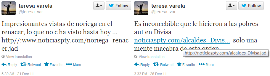 Twitter messages with infected R.C.S. inks.