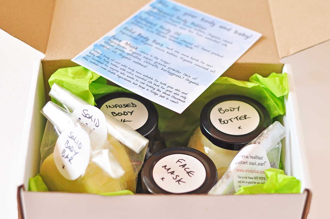 A gift box of products made for a friend with a new baby.