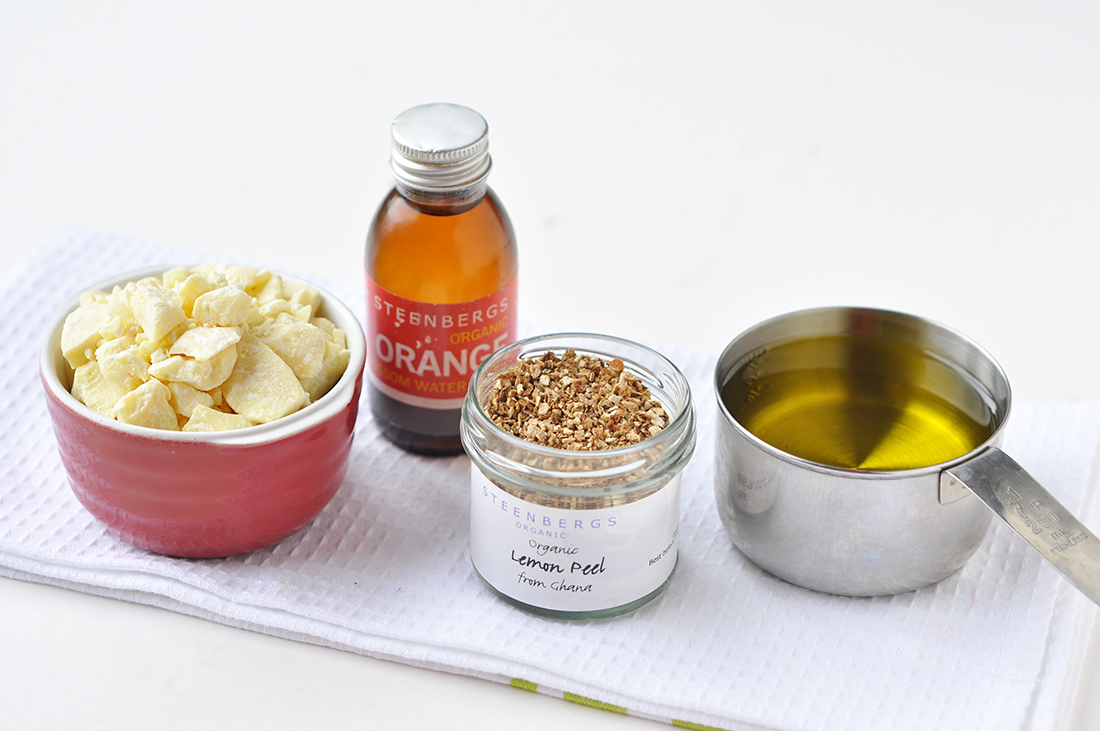 I actually used a little more cocoa butter and a little less sweet almond oil than shown in this photo!