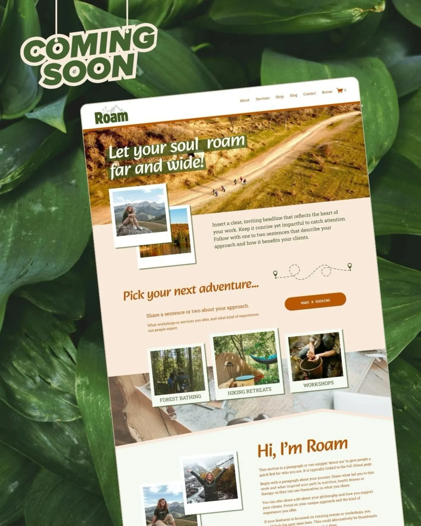 Wohoo I've been working on a new website template foundation and it's almost ready for you to browse all 10+ pages that are part of the package. 

But for now here's a sneak peek 👀

Say hello to Roam... designed with an adventurous, outdoorsy vibe a