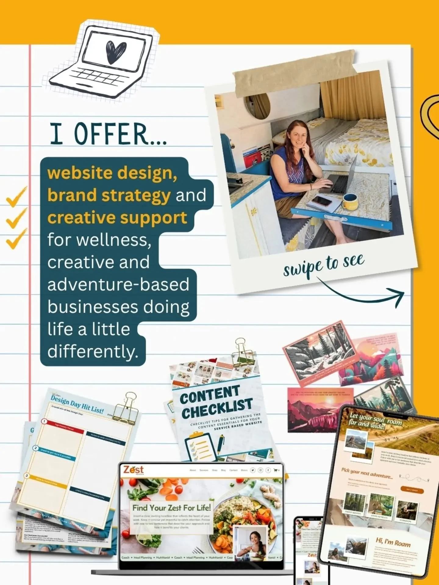 So, what do I actually do?

Well, I offer website design, brand strategy and creative support for multi-passionate, wellness, creative and adventure-based businesses, particularly those doing things a little differently themselves.

That could mean b
