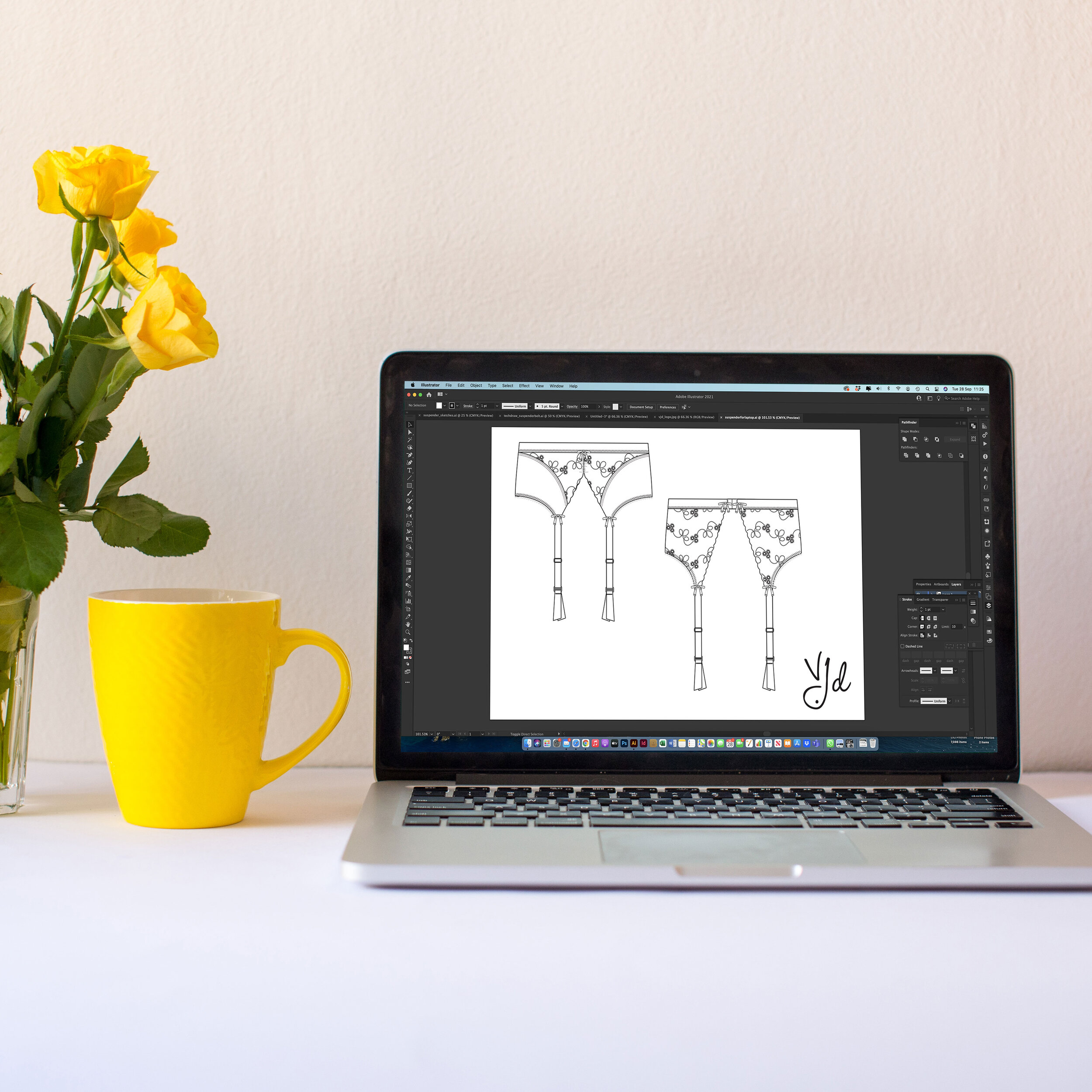 suspender belt technical drawing