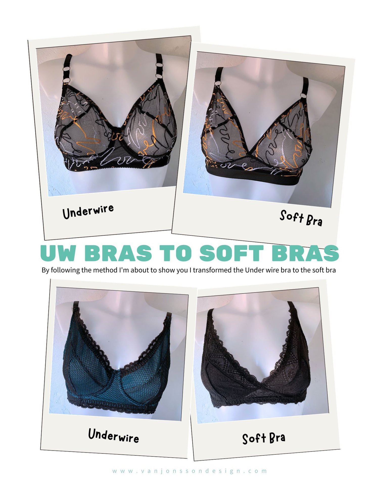 change an bra pattern into a soft bra pattern - Lingeri-e-course — Van Jonsson Design