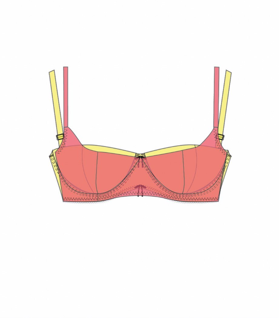 Everyday bra (pink) and balconette (yellow) you can see the differences if I overlay them. 

The everyday bra has a high apex and the balconette has a straighter neckline and wider strap points. 

Pic 2 shows everyday bra pattern 
Pic 3 shows how I&r