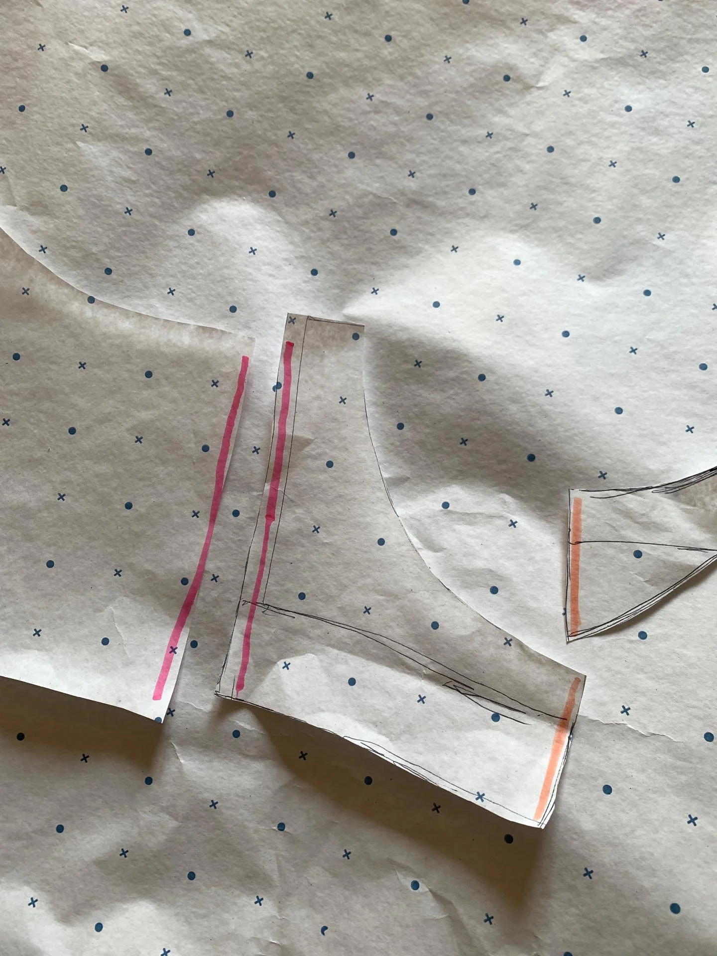 When designing a new pattern I colour code what part of the pattern goes to what. This stops me accidentally chucking pieces and makes sewing quicker as I&rsquo;m not wondering which piece goes where.